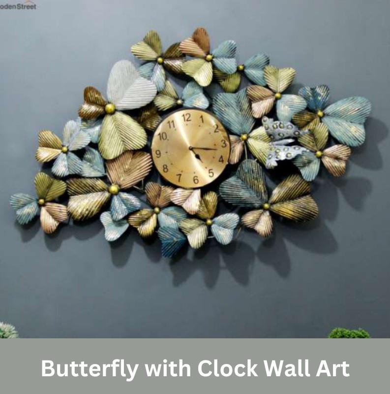 Designer Butterfly with Clock Wall Art